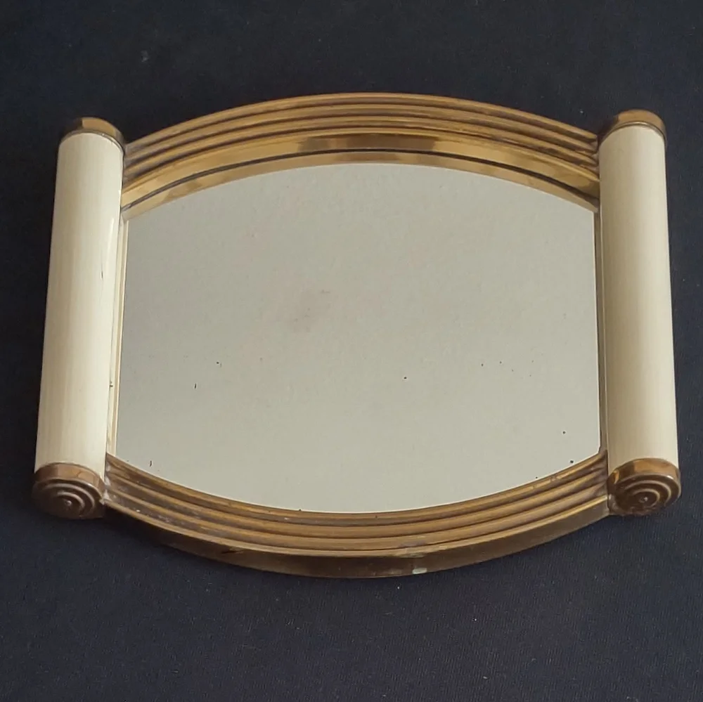 Art Deco 1930s Mirrored Brass and Lacquered Wood Tray - Picture 1 of 11